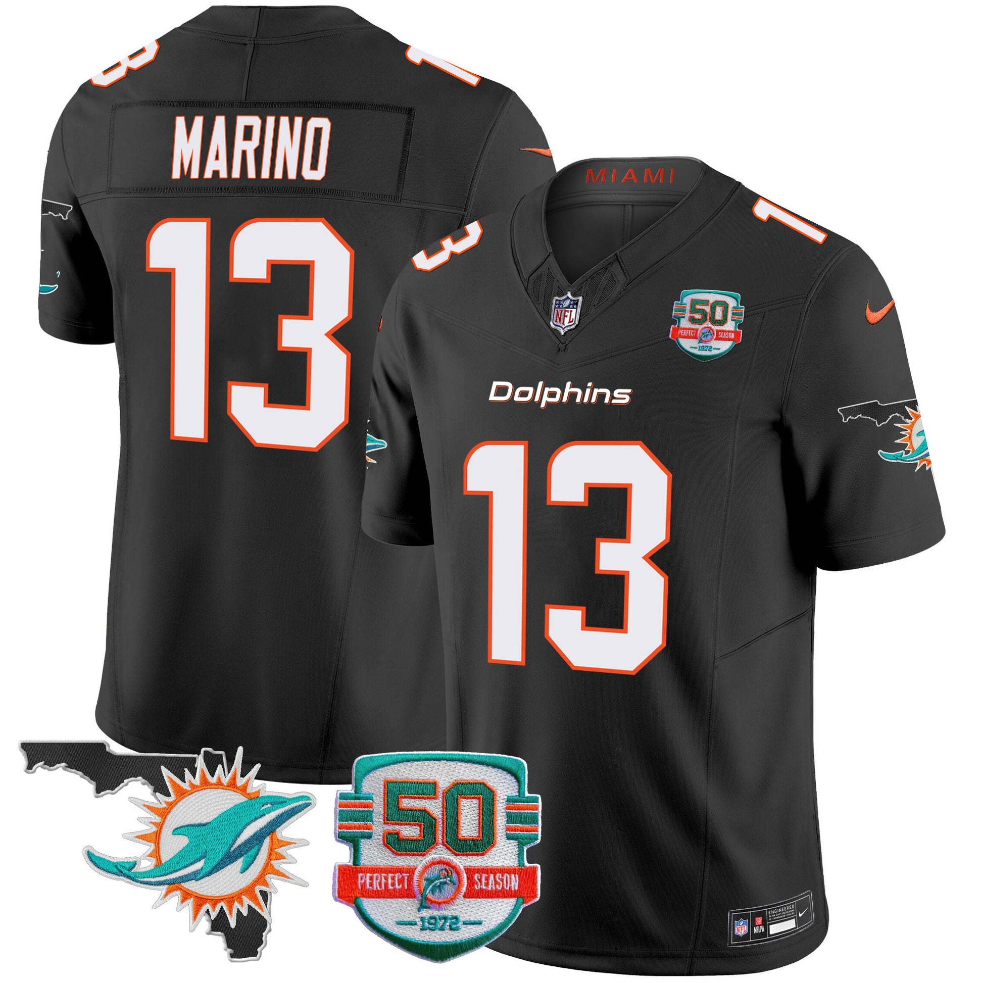 Men's Dolphins 50th Perfect Season & Florida Patch Vapor Jersey - All Stitched