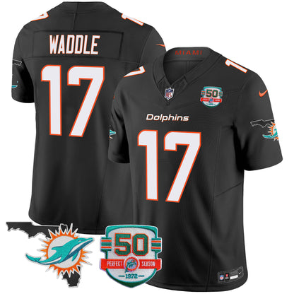 Men's Dolphins 50th Perfect Season & Florida Patch Vapor Jersey - All Stitched
