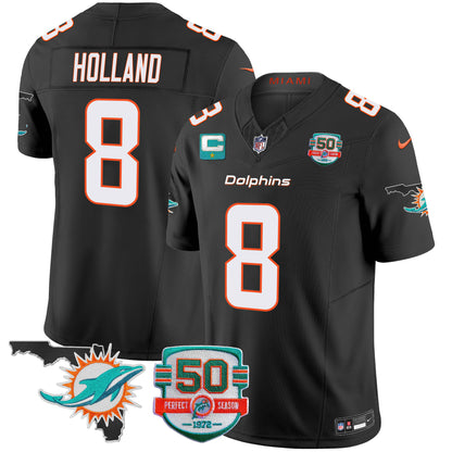 Men's Dolphins 50th Perfect Season & Florida Patch Vapor Jersey - All Stitched