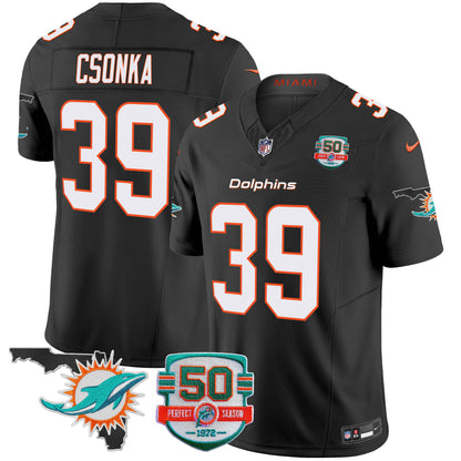 Men's Dolphins 50th Perfect Season & Florida Patch Vapor Jersey - All Stitched