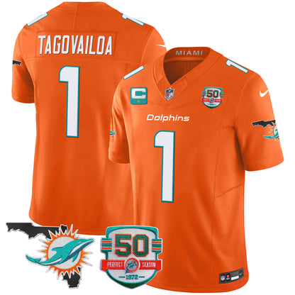 Men's Dolphins 50th Perfect Season & Florida Patch Vapor Jersey - All Stitched
