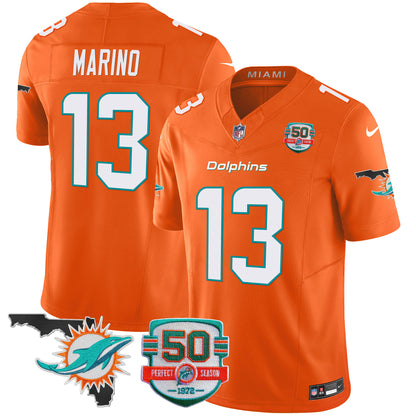 Men's Dolphins 50th Perfect Season & Florida Patch Vapor Jersey - All Stitched