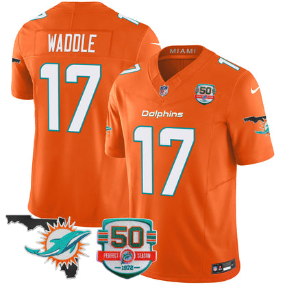 Men's Dolphins 50th Perfect Season & Florida Patch Vapor Jersey - All Stitched