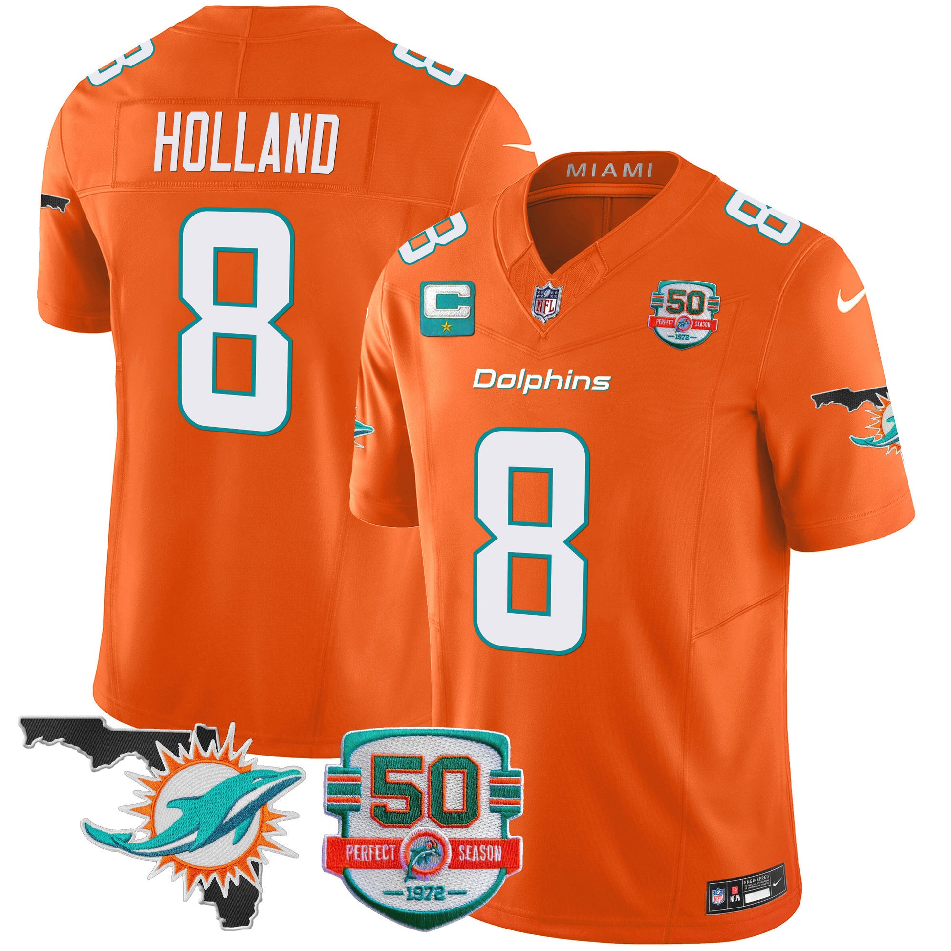 Men's Dolphins 50th Perfect Season & Florida Patch Vapor Jersey - All Stitched