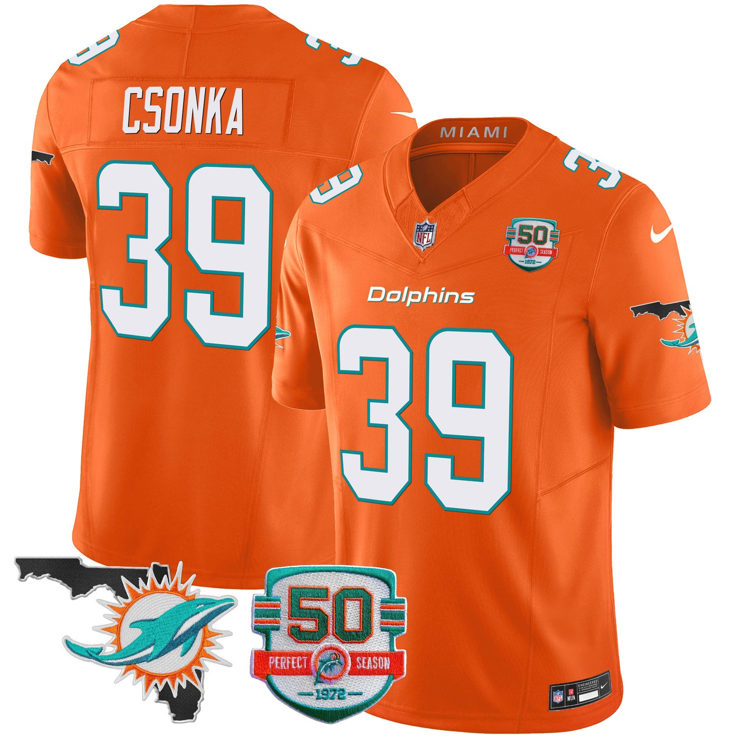 Men's Dolphins 50th Perfect Season & Florida Patch Vapor Jersey - All Stitched