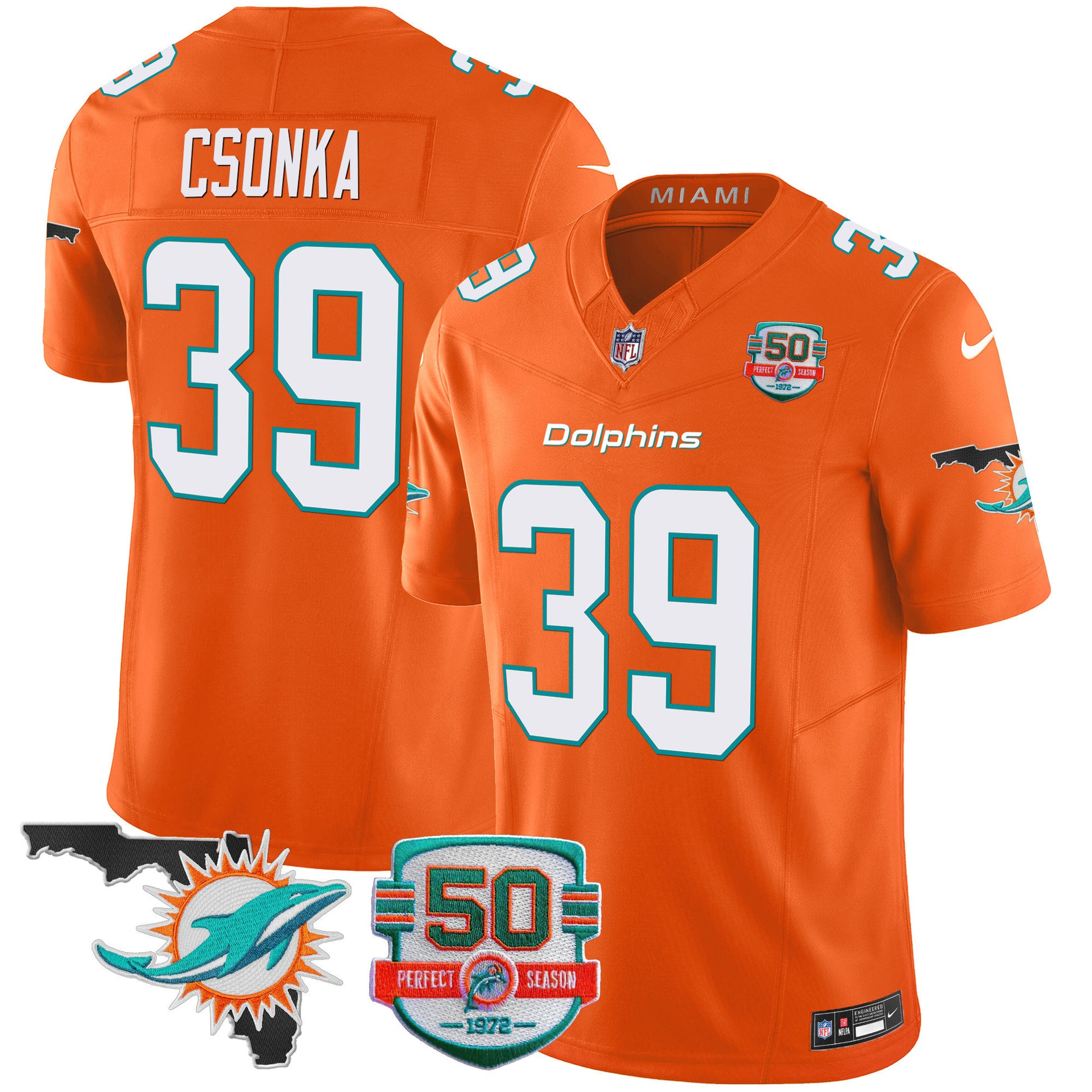 Men's Dolphins 50th Perfect Season & Florida Patch Vapor Jersey - All Stitched