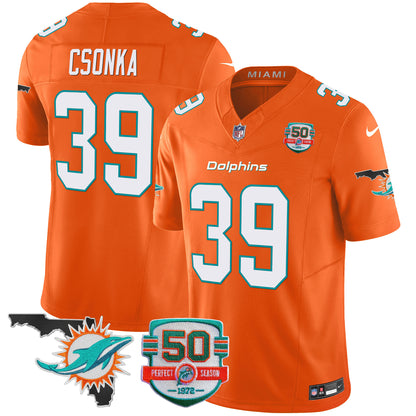 Men's Dolphins 50th Perfect Season & Florida Patch Vapor Jersey - All Stitched
