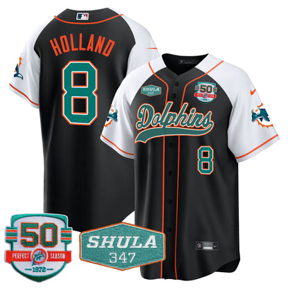 Men's Dolphins 50th & Don Shula 347 Memorial Patch Baseball Jersey - All Stitched