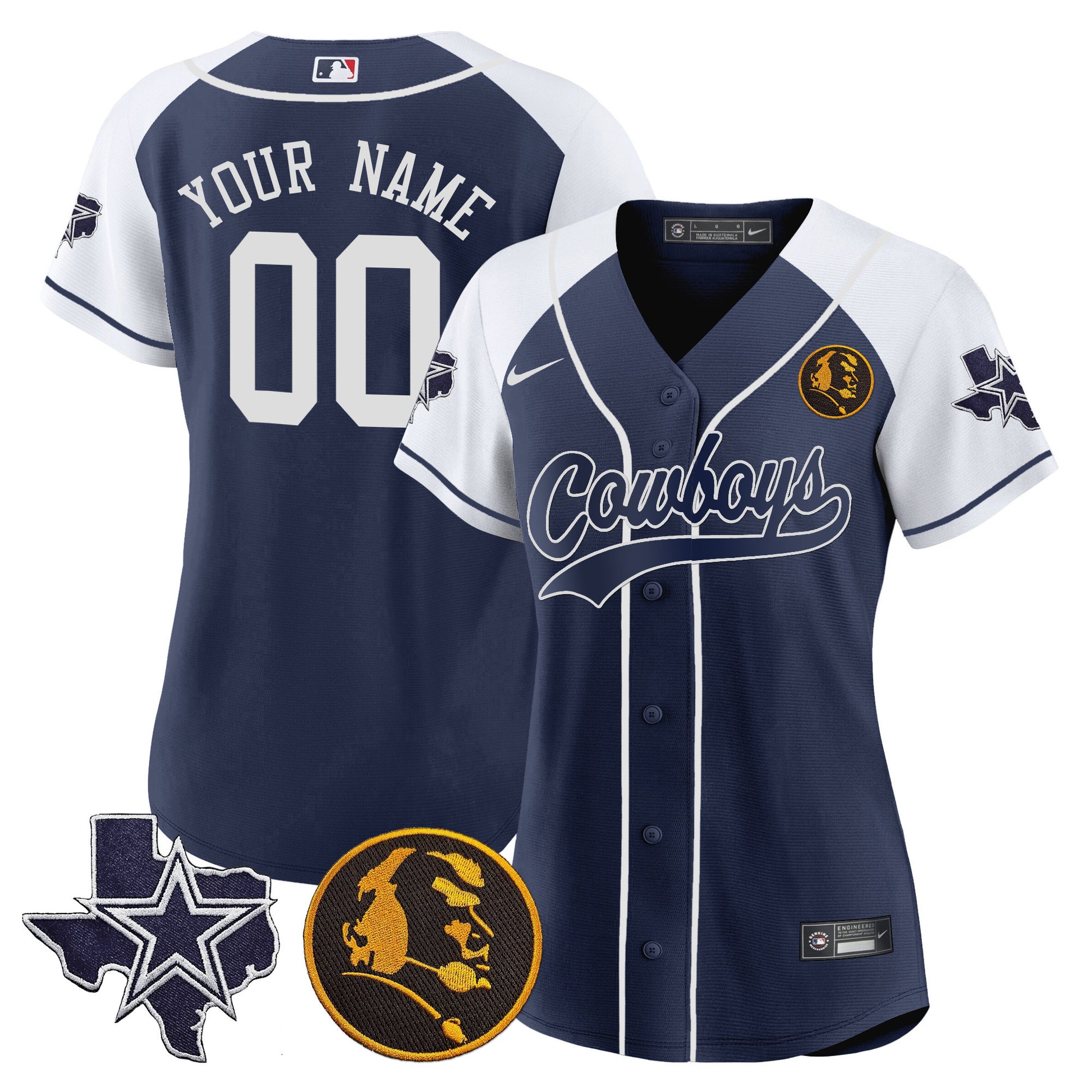 Cowboys Texas & John Madden Patch Baseball Custom Jersey - All Stitched