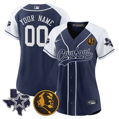Cowboys Texas & John Madden Patch Baseball Custom Jersey - All Stitched
