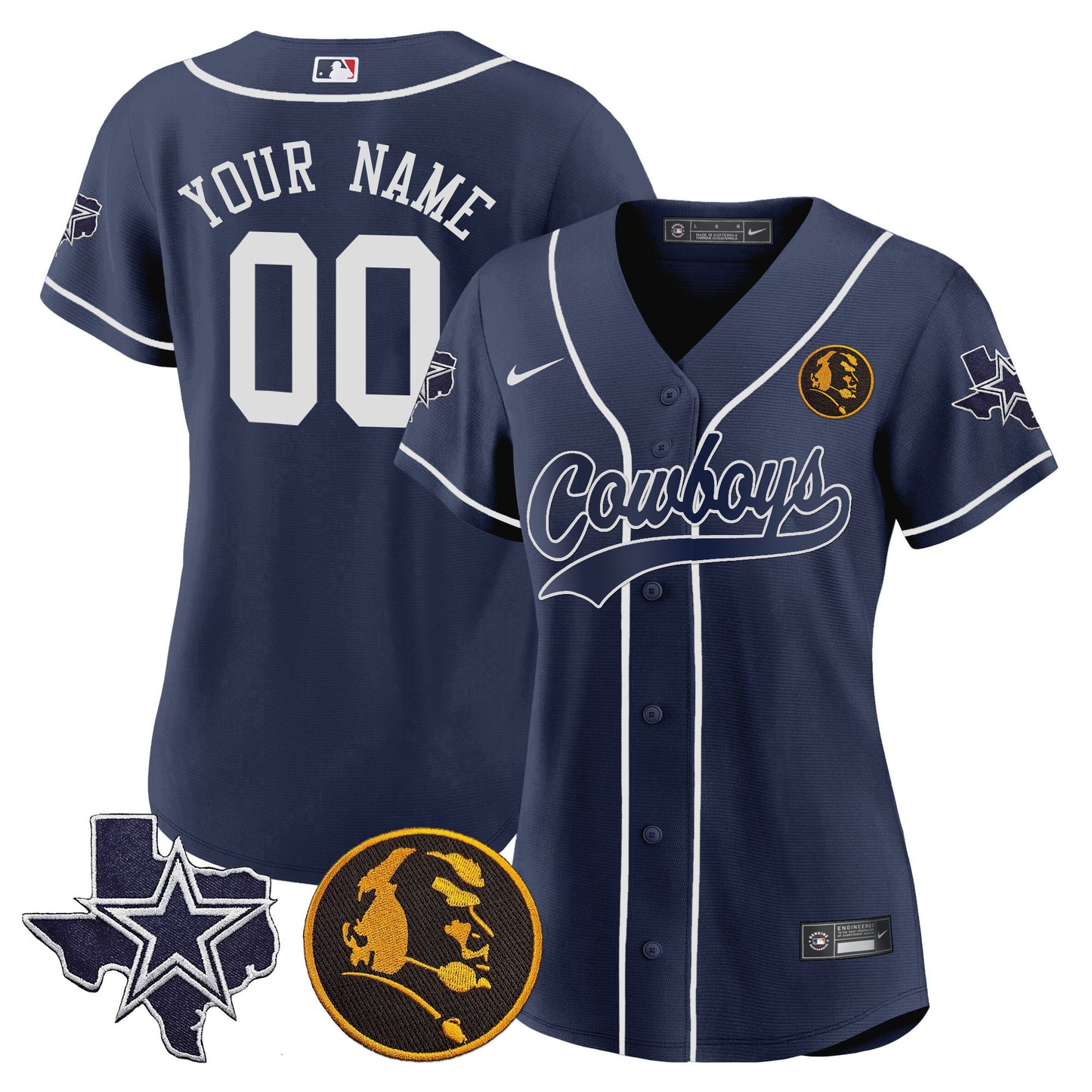 Cowboys Texas & John Madden Patch Baseball Custom Jersey - All Stitched