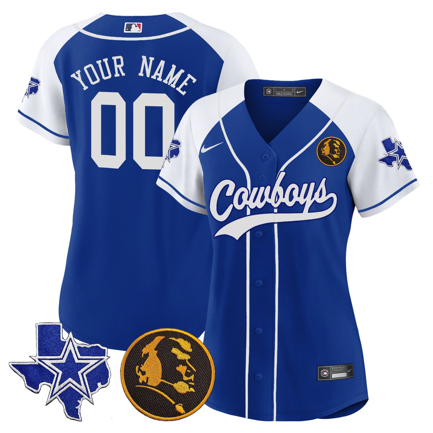 Cowboys Texas & John Madden Patch Baseball Custom Jersey - All Stitched