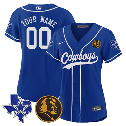 Cowboys Texas & John Madden Patch Baseball Custom Jersey - All Stitched