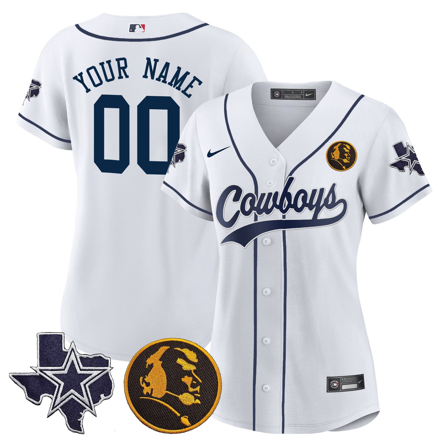 Cowboys Texas & John Madden Patch Baseball Custom Jersey - All Stitched