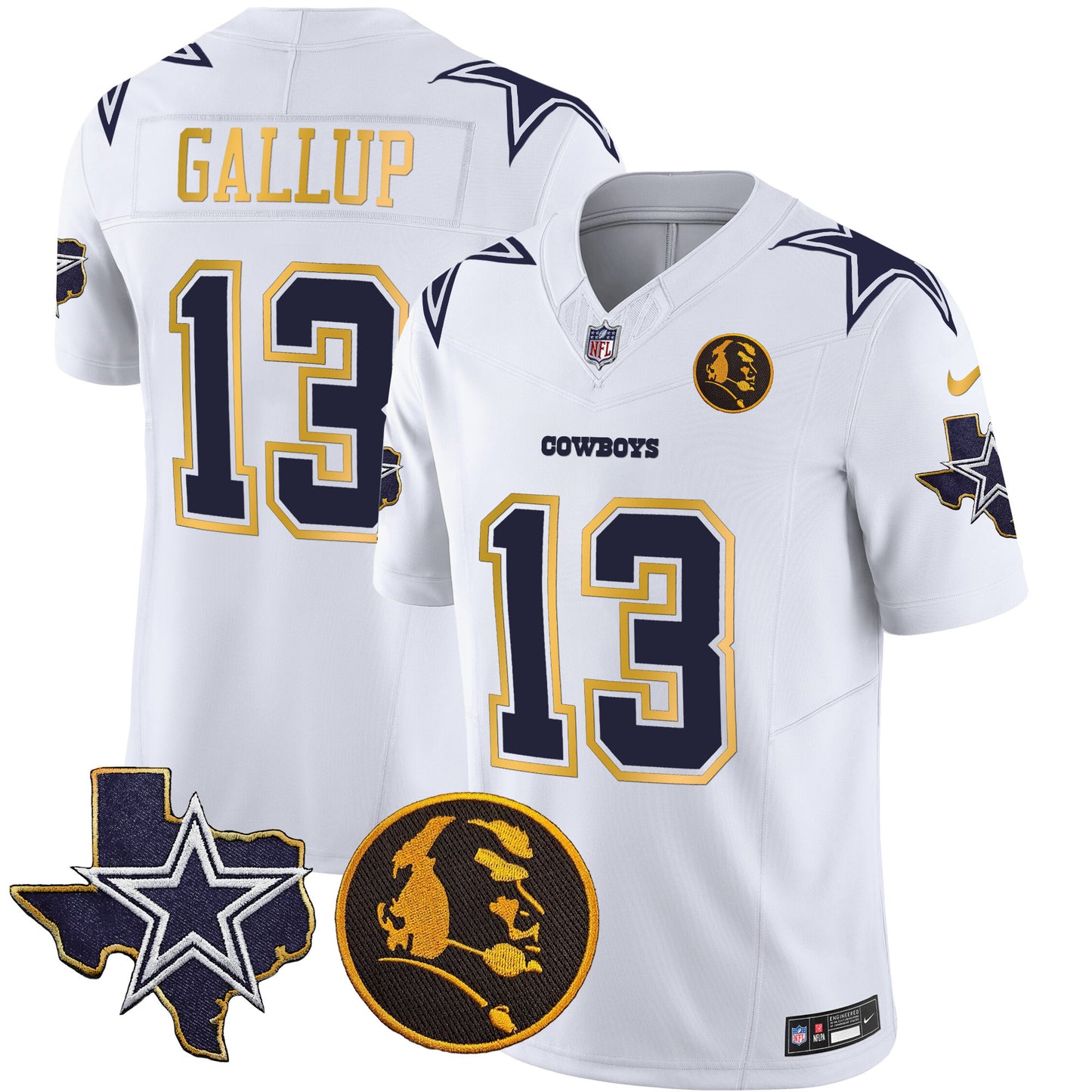 Men's Cowboys Texas & John Madden Patch Gold Trim Vapor Jersey - All Stitched
