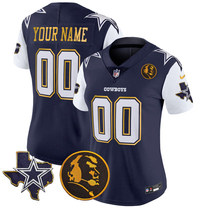 Cowboys Texas & John Madden Patch Gold Trim Vapor Custom Jersey - All Stitched