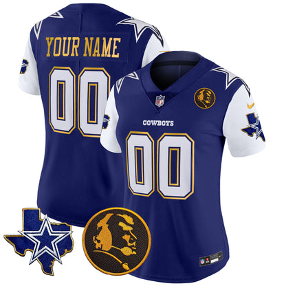 Cowboys Texas & John Madden Patch Gold Trim Vapor Custom Jersey - All Stitched