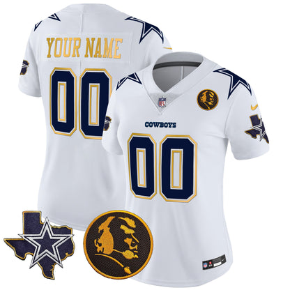 Cowboys Texas & John Madden Patch Gold Trim Vapor Custom Jersey - All Stitched