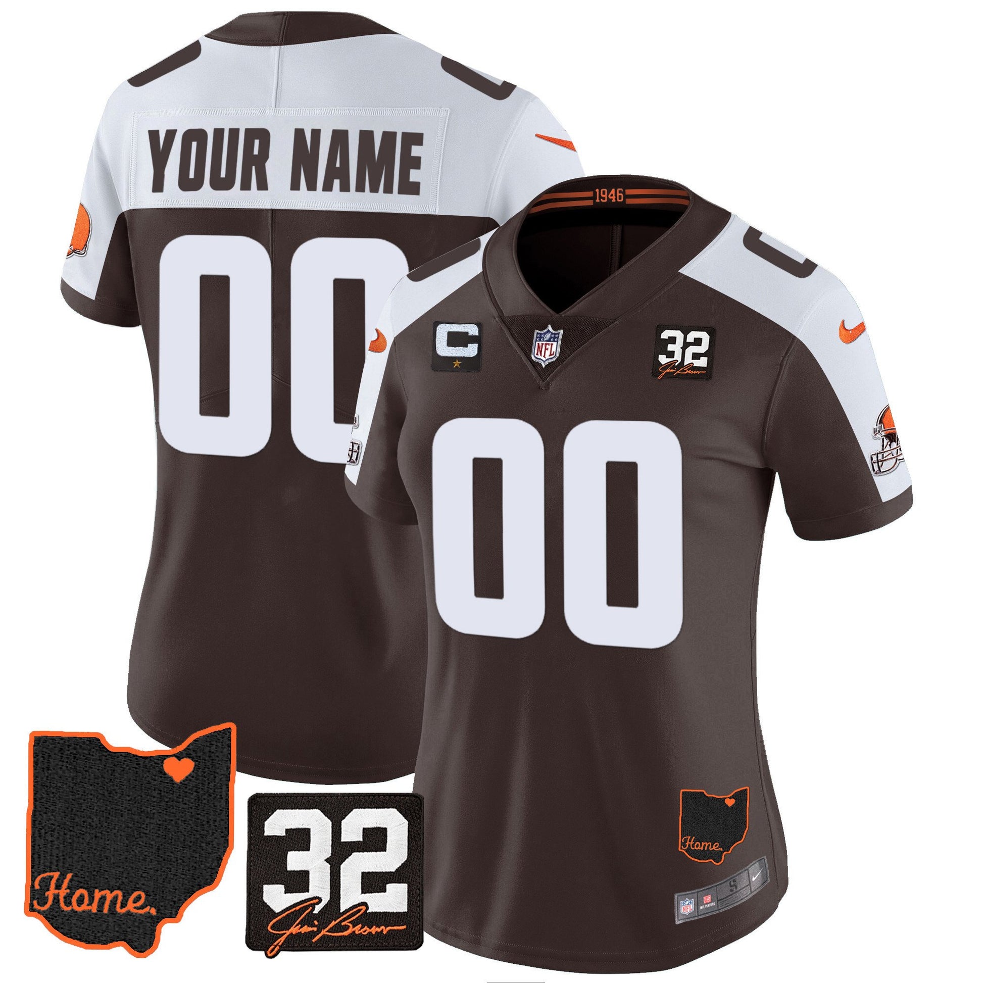 Browns #32 Jim Brown Memorial & Home Patch Custom Jersey V3 - All Stitched