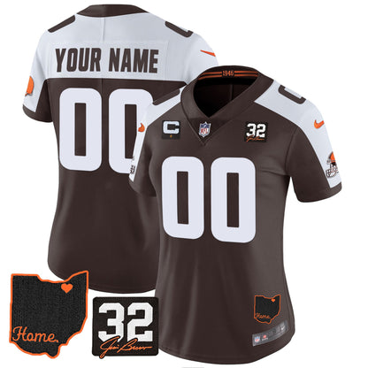 Browns #32 Jim Brown Memorial & Home Patch Custom Jersey V3 - All Stitched
