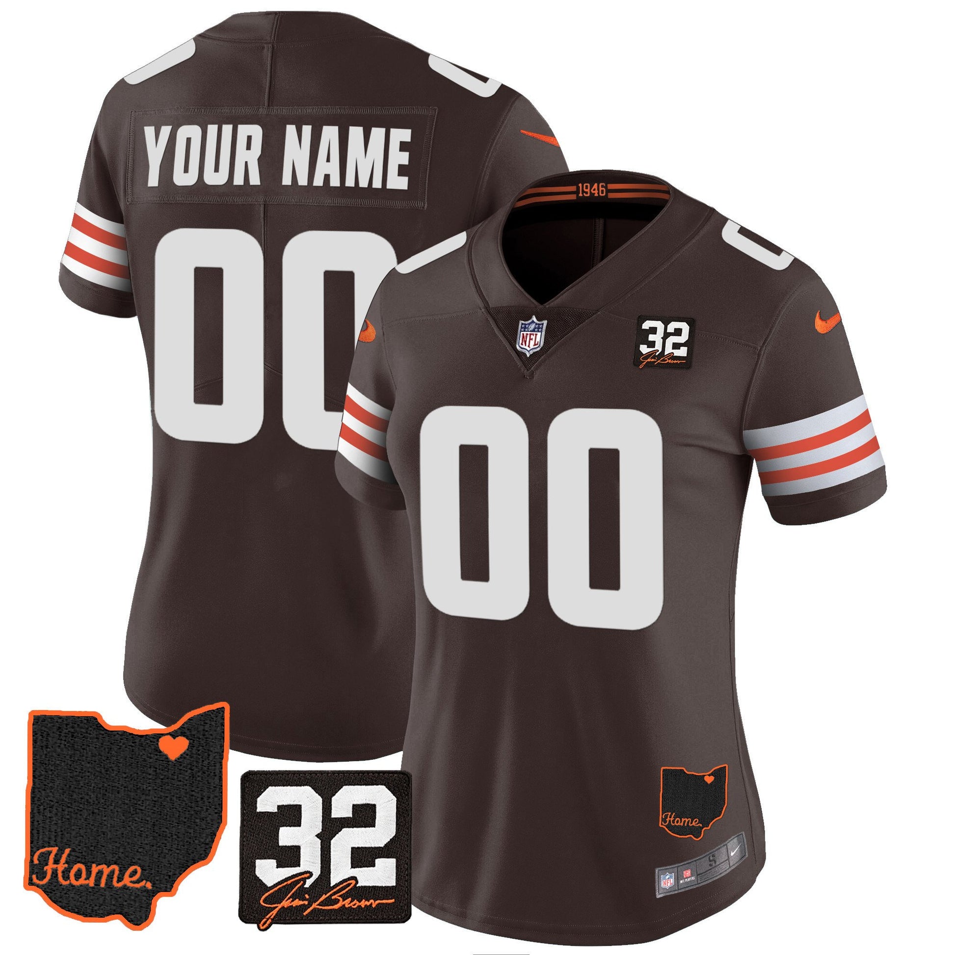 Browns #32 Jim Brown Memorial & Home Patch Custom Jersey V3 - All Stitched