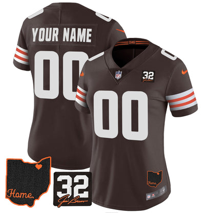 Browns #32 Jim Brown Memorial & Home Patch Custom Jersey V3 - All Stitched