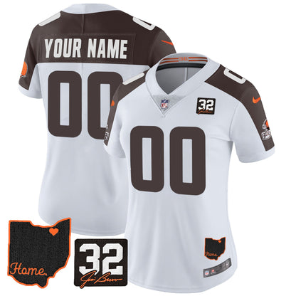 Browns #32 Jim Brown Memorial & Home Patch Custom Jersey V3 - All Stitched
