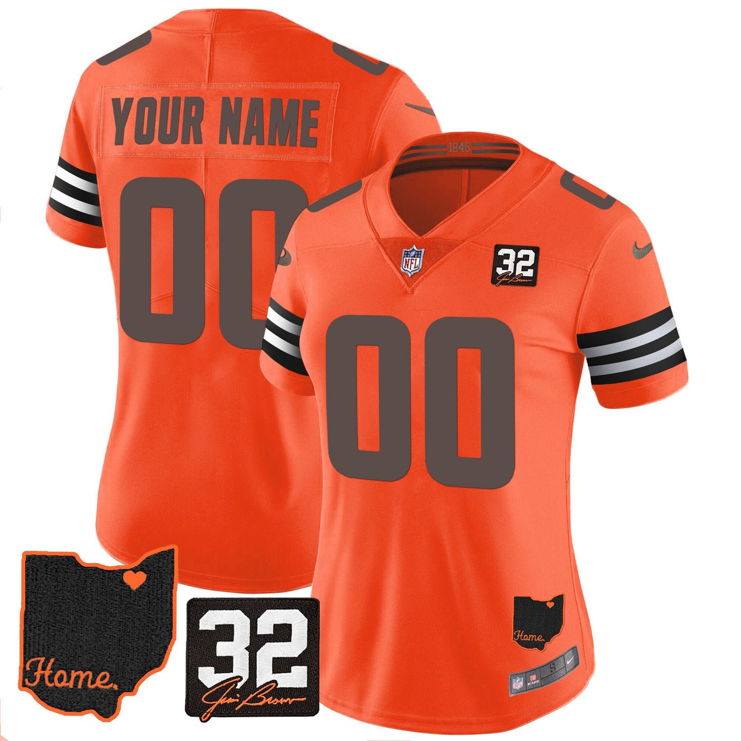 Browns #32 Jim Brown Memorial & Home Patch Custom Jersey V3 - All Stitched