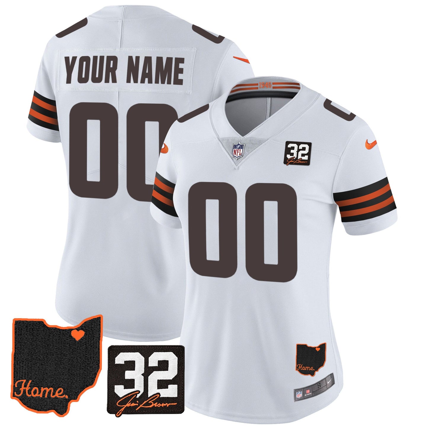 Browns #32 Jim Brown Memorial & Home Patch Custom Jersey V3 - All Stitched