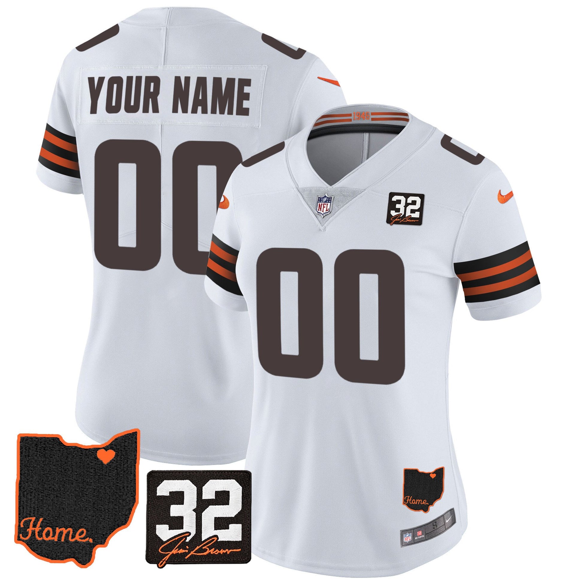Browns #32 Jim Brown Memorial & Home Patch Custom Jersey V3 - All Stitched