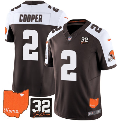 Men's Browns #32 Jim Brown Memorial & Home Patch Vapor Limited Jersey - All Stitched