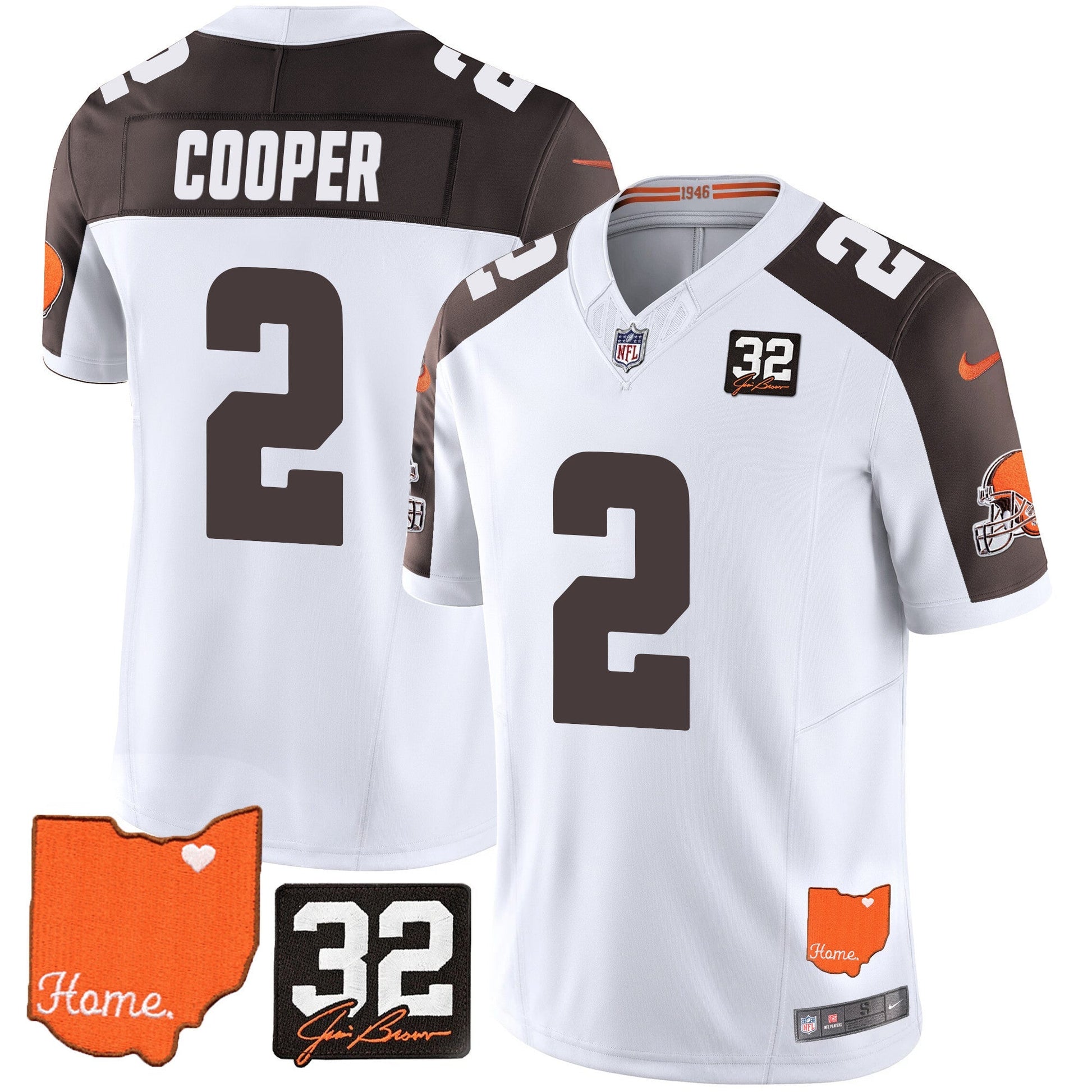 Men's Browns #32 Jim Brown Memorial & Home Patch Vapor Limited Jersey - All Stitched