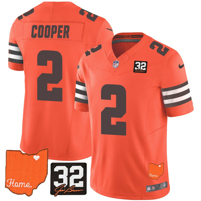 Men's Browns #32 Jim Brown Memorial & Home Patch Vapor Limited Jersey - All Stitched