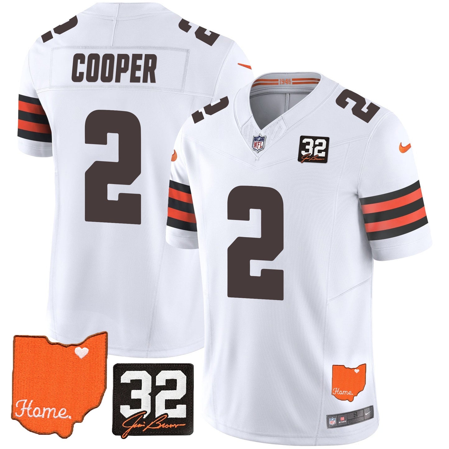 Men's Browns #32 Jim Brown Memorial & Home Patch Vapor Limited Jersey - All Stitched