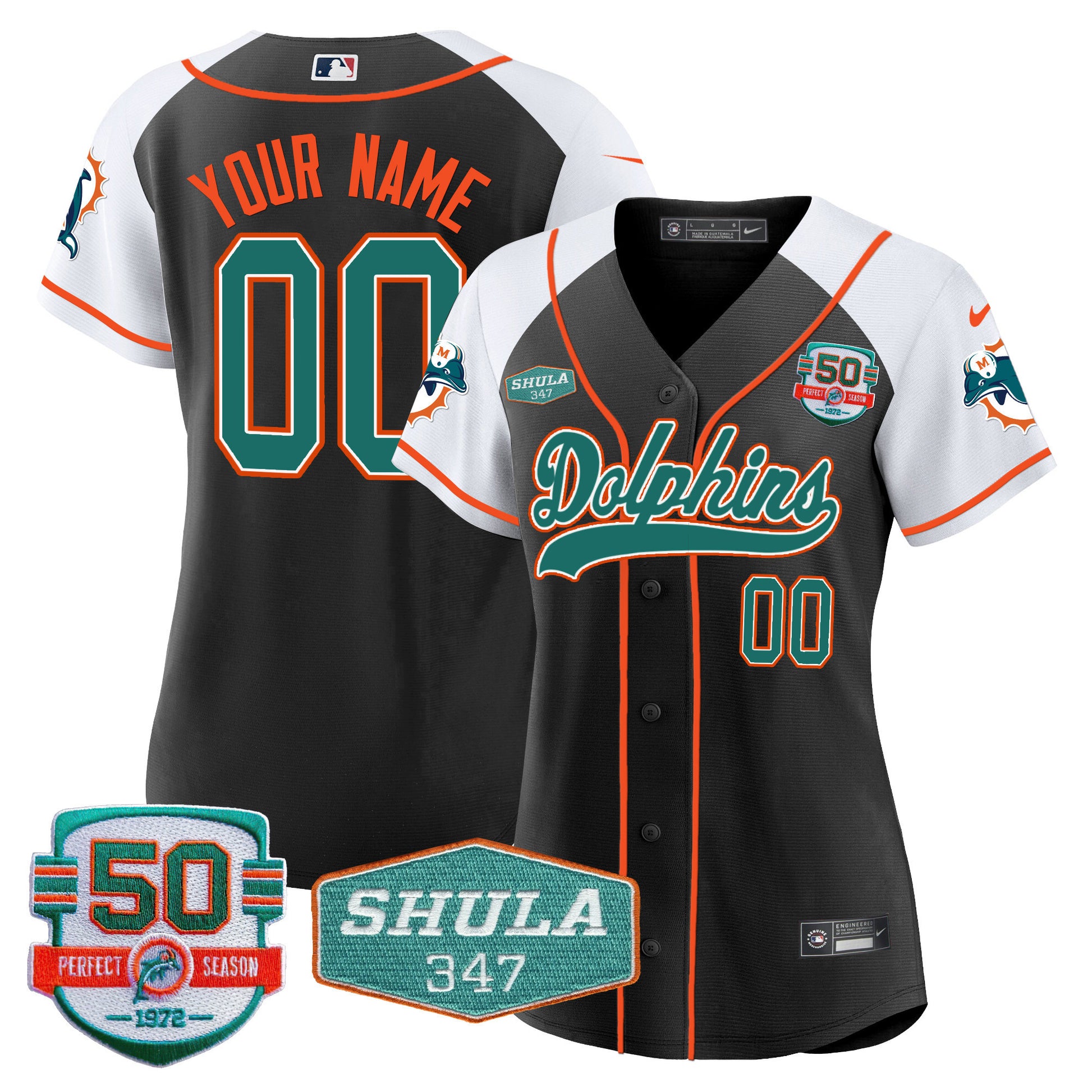 Dolphins 50th & Don Shula 347 Memorial Patch Baseball Custom Jersey - All Stitched