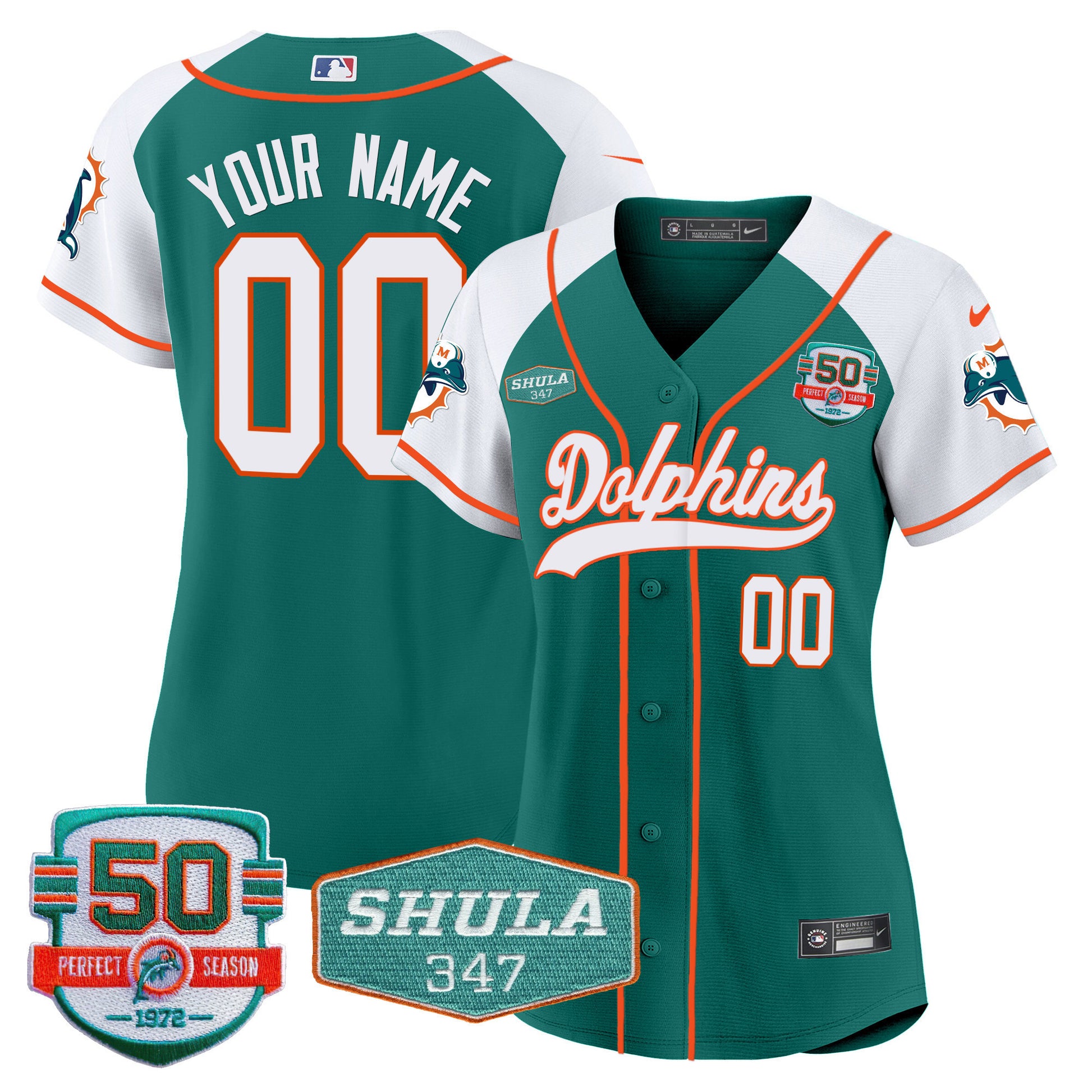 Dolphins 50th & Don Shula 347 Memorial Patch Baseball Custom Jersey - All Stitched