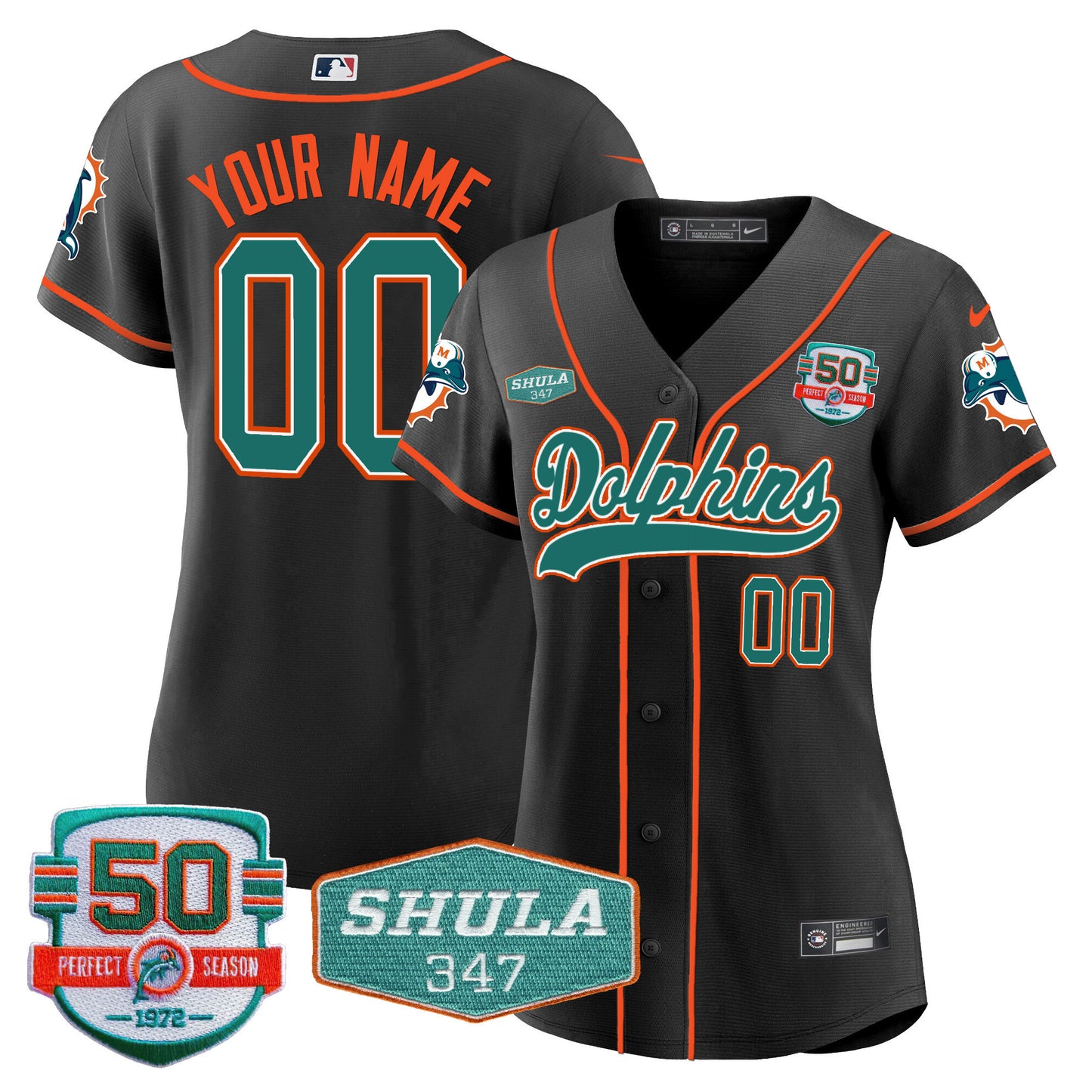 Dolphins 50th & Don Shula 347 Memorial Patch Baseball Custom Jersey - All Stitched
