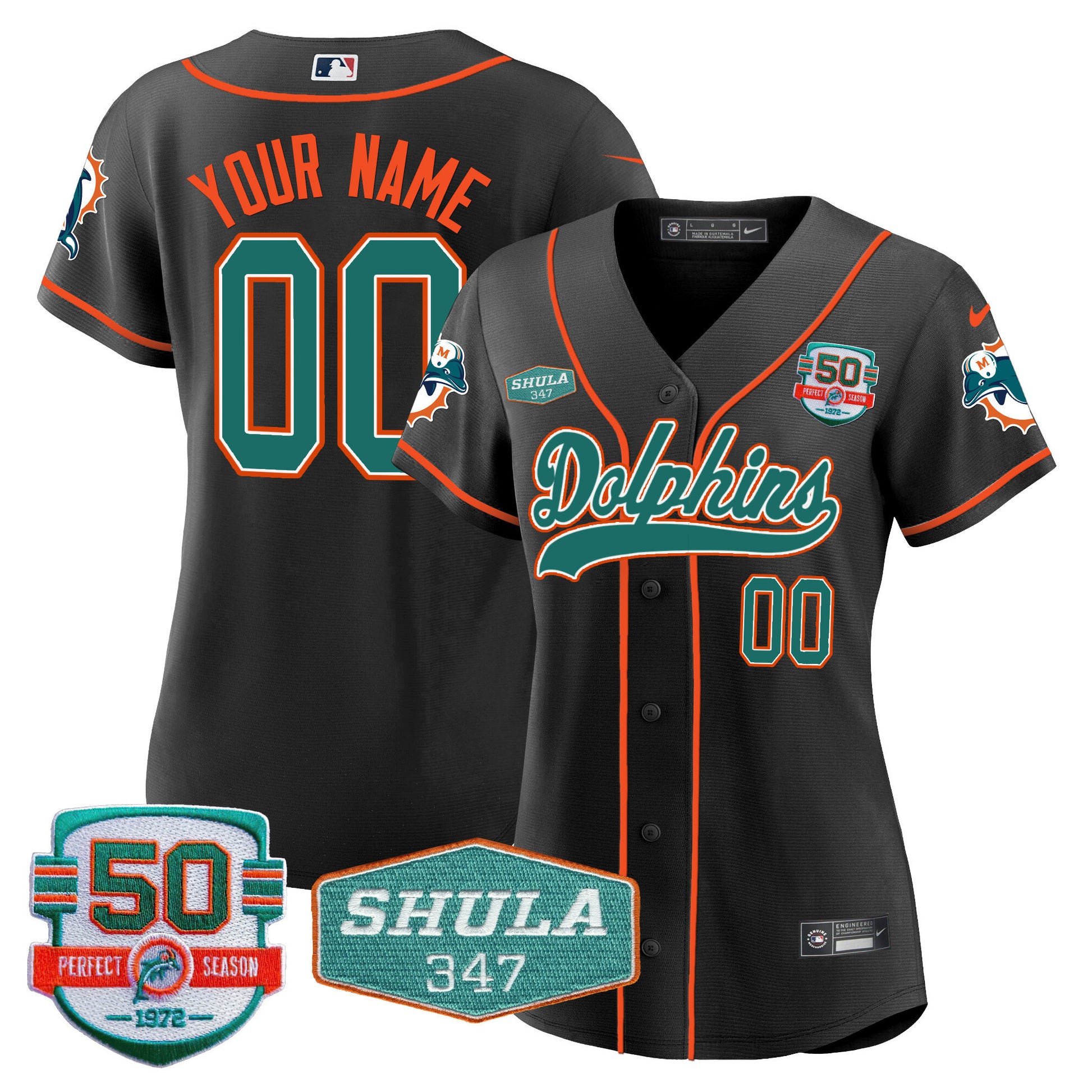 Dolphins 50th & Don Shula 347 Memorial Patch Baseball Custom Jersey - All Stitched