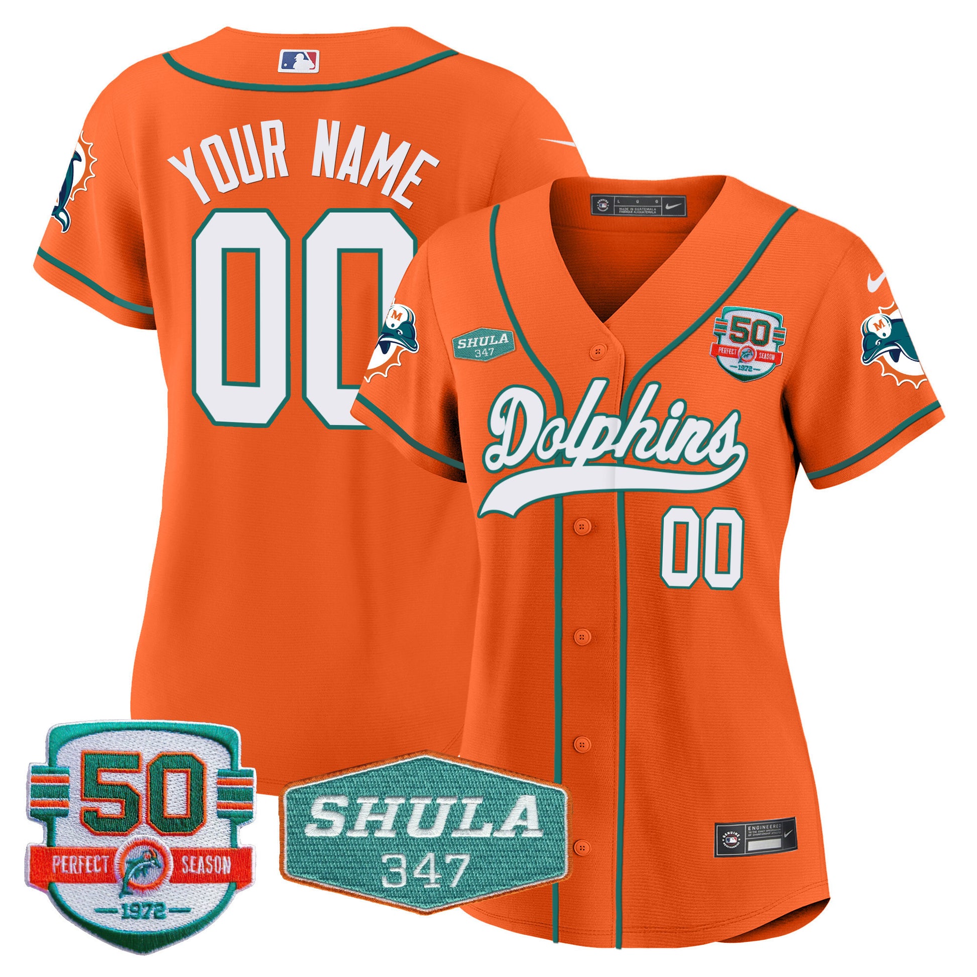 Dolphins 50th & Don Shula 347 Memorial Patch Baseball Custom Jersey - All Stitched