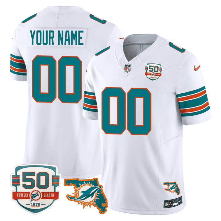 Dolphins Throwback 50th Perfect Season & Florida Patch Vapor Custom Jersey - All Stitched