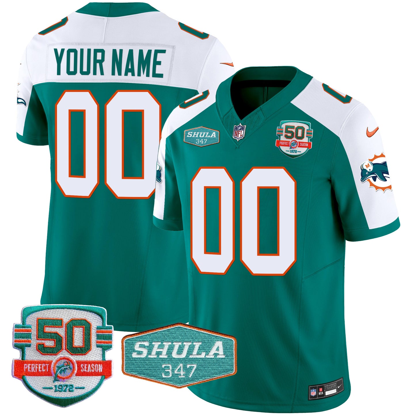 Dolphins Throwback Shula 347 Patch Vapor Custom Jersey - All Stitched