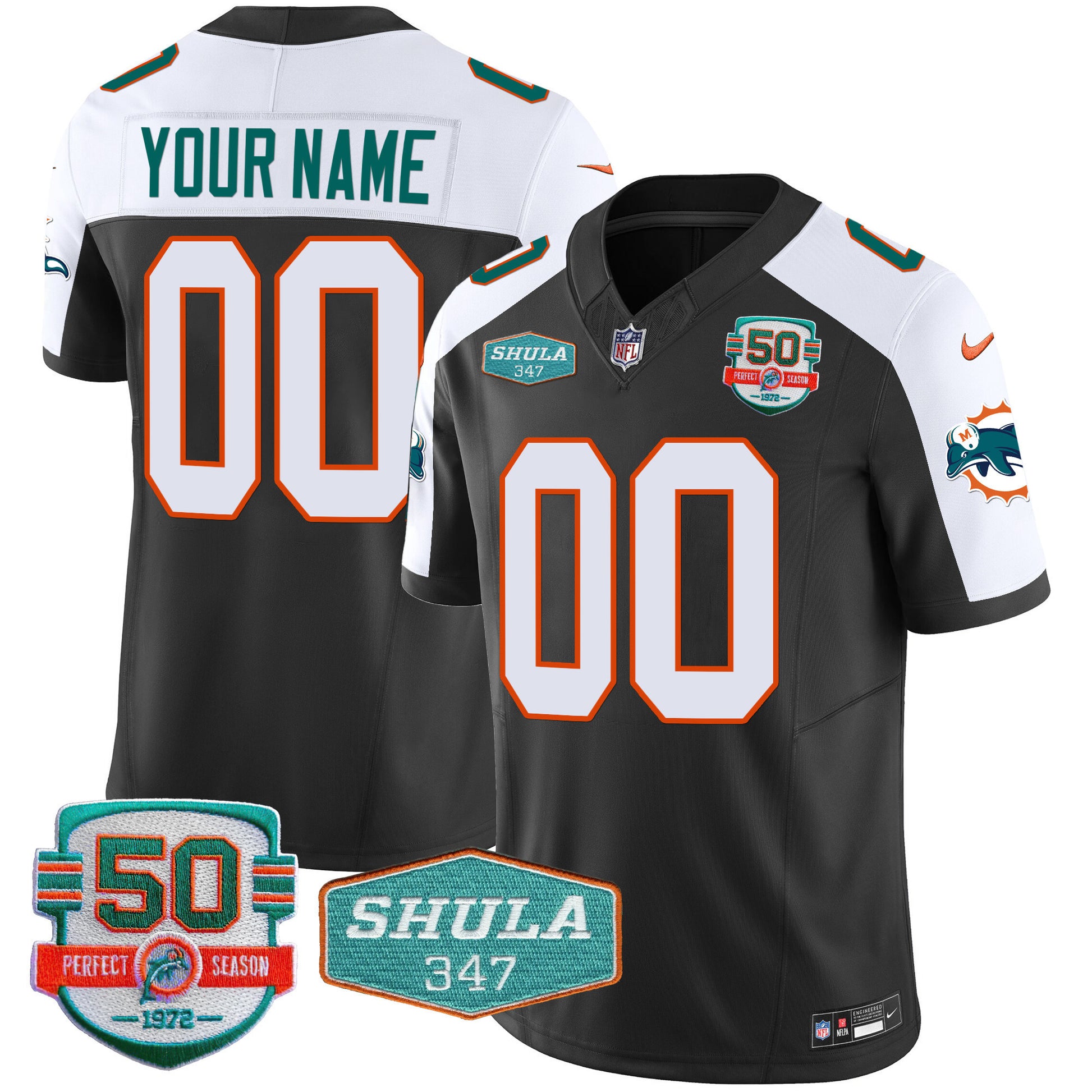 Dolphins Throwback Shula 347 Patch Vapor Custom Jersey - All Stitched
