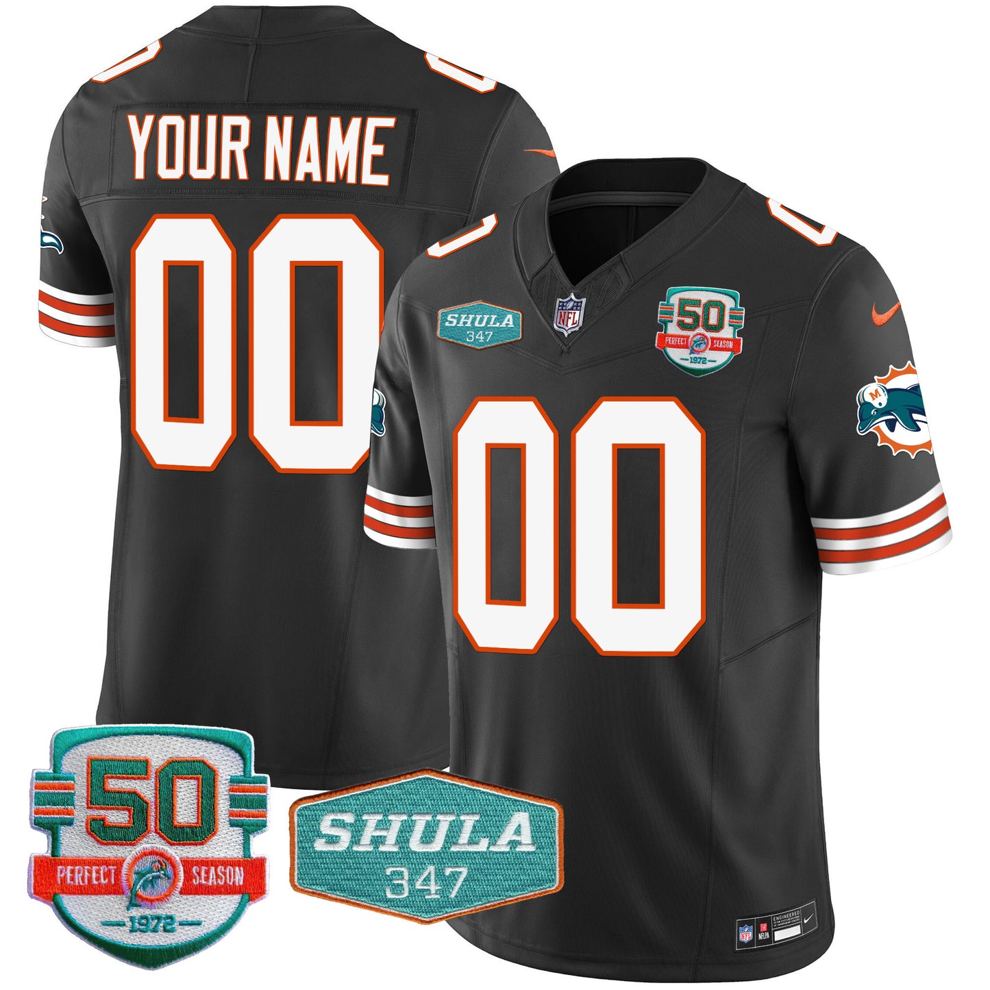 Dolphins Throwback Shula 347 Patch Vapor Custom Jersey - All Stitched
