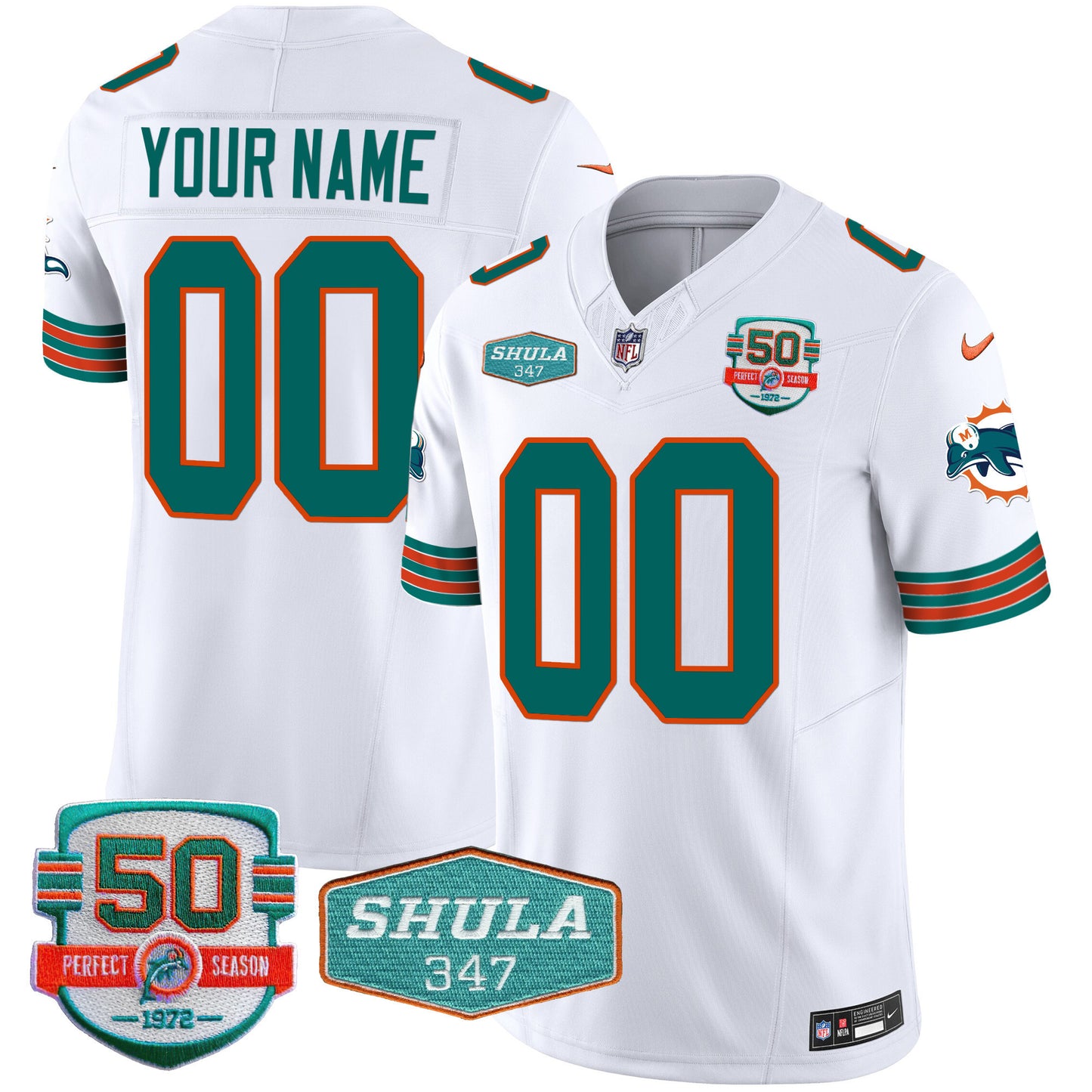Dolphins Throwback Shula 347 Patch Vapor Custom Jersey - All Stitched