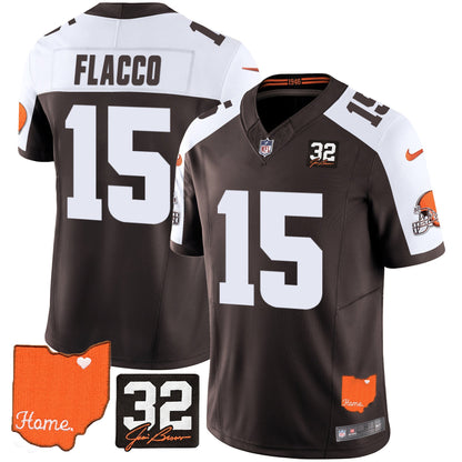 Men's Browns #32 Jim Brown Memorial & Home Patch Vapor Limited Jersey - All Stitched