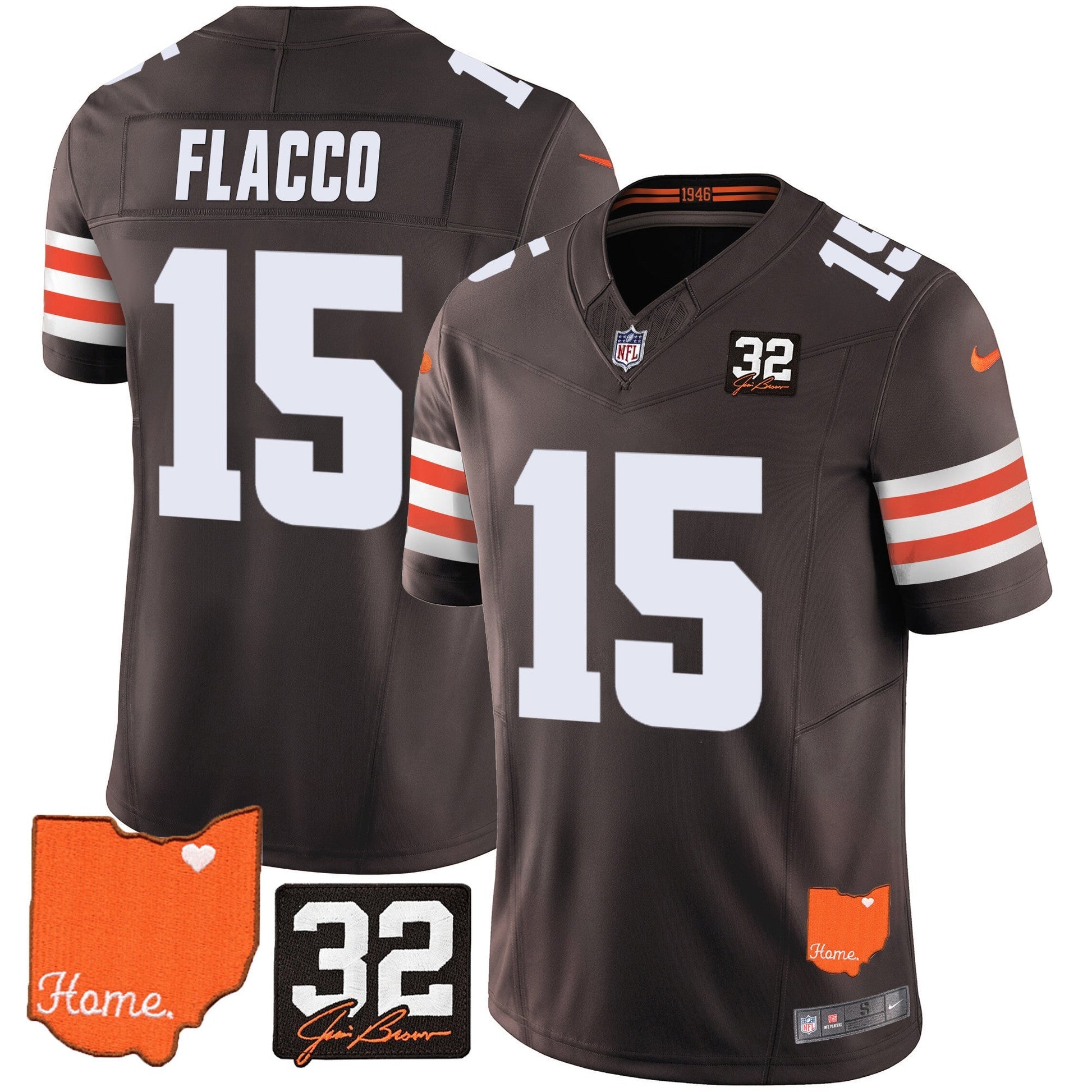 Men's Browns #32 Jim Brown Memorial & Home Patch Vapor Limited Jersey - All Stitched