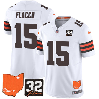 Men's Browns #32 Jim Brown Memorial & Home Patch Vapor Limited Jersey - All Stitched