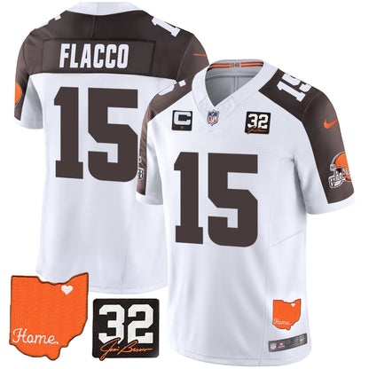 Men's Browns #32 Jim Brown Memorial & Home Patch Vapor Limited Jersey - All Stitched