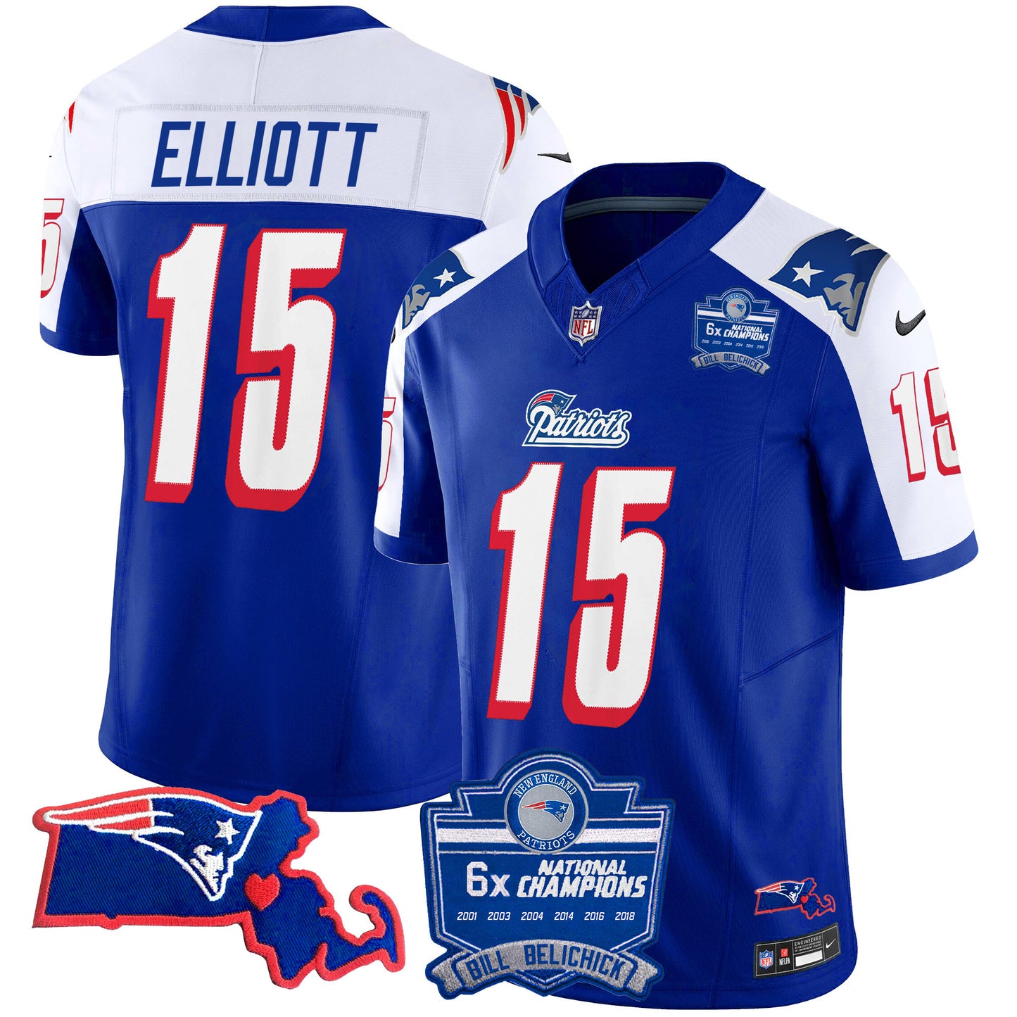 Men's Patriots Bill Belichick 6x Champions Patch Vapor Jersey - All Stitched