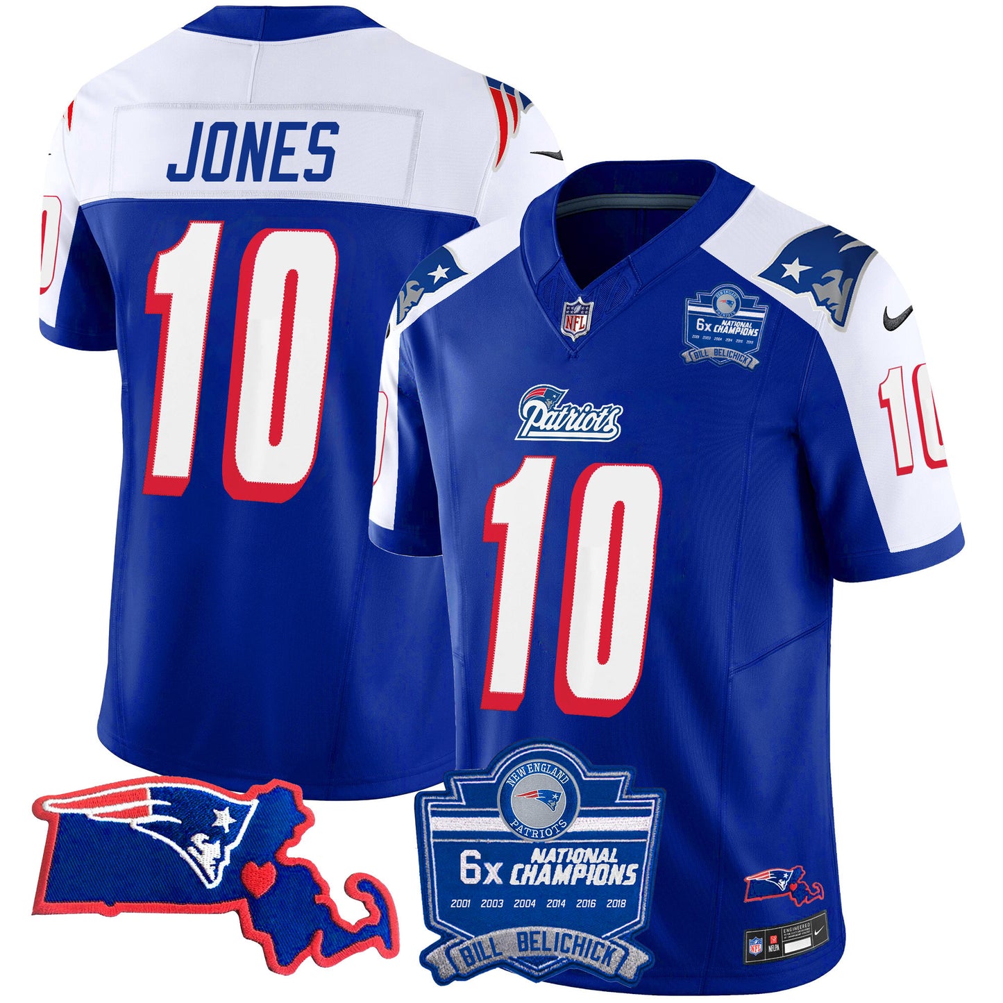 Men's Patriots Bill Belichick 6x Champions Patch Vapor Jersey - All Stitched